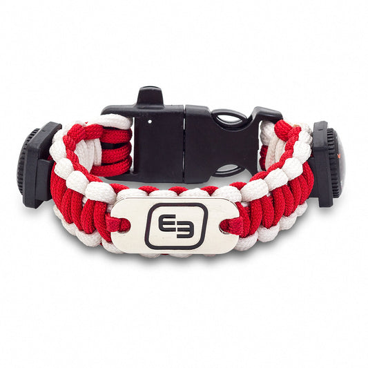 WRIST'S Rescue Fluorescent Bracelet - Paracord - Red & White -