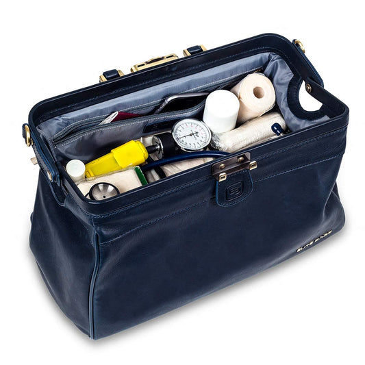 Compact Leather Briefcase For Doctors - Blue -