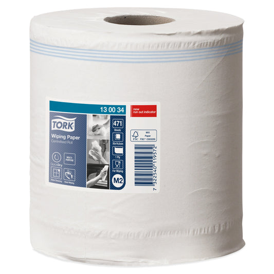 Tork Universal Centrefeed Wiping Paper 1Ply - 130034 - Case of 6 Rolls - 19cm x 165m -