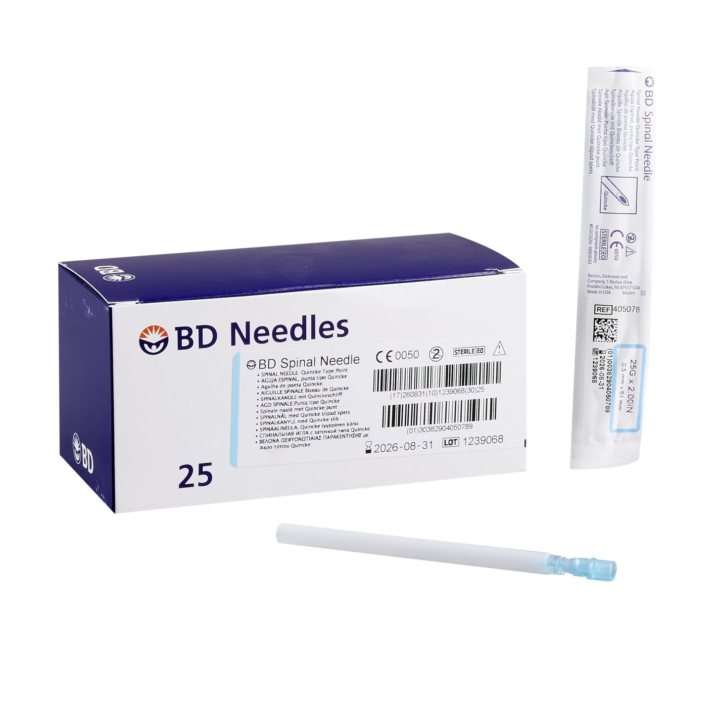 BD Quincke Spinal Needle 25G, 2" - Box of 25 -