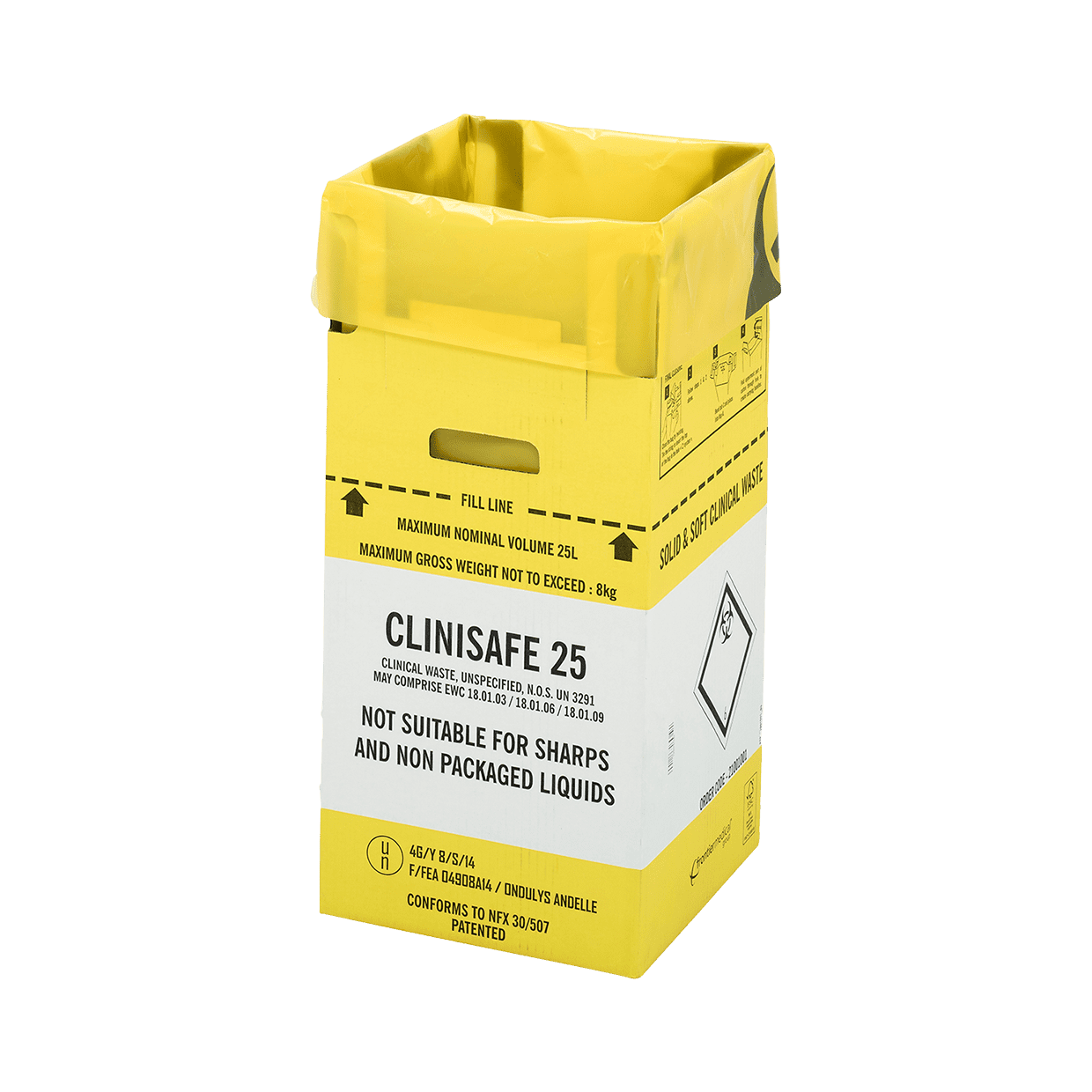 25 Litre Clinisafe Yellow Cardboard Carton x 10 - Vernacare