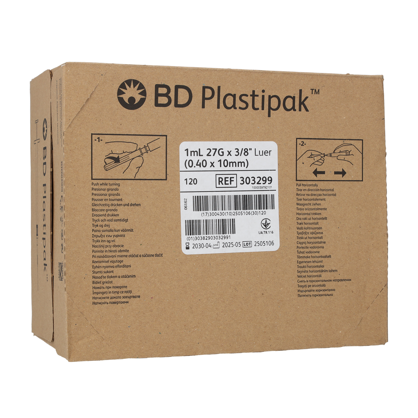 Becton Dickinson BD Plastipak Tuberculin Syringe 1ml (120 Syringes Per Box) -