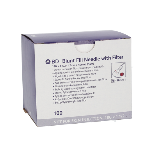 BD Blunt Filter Needle with Filter - 18G x 1.5" Sterile (Pack of 100) -
