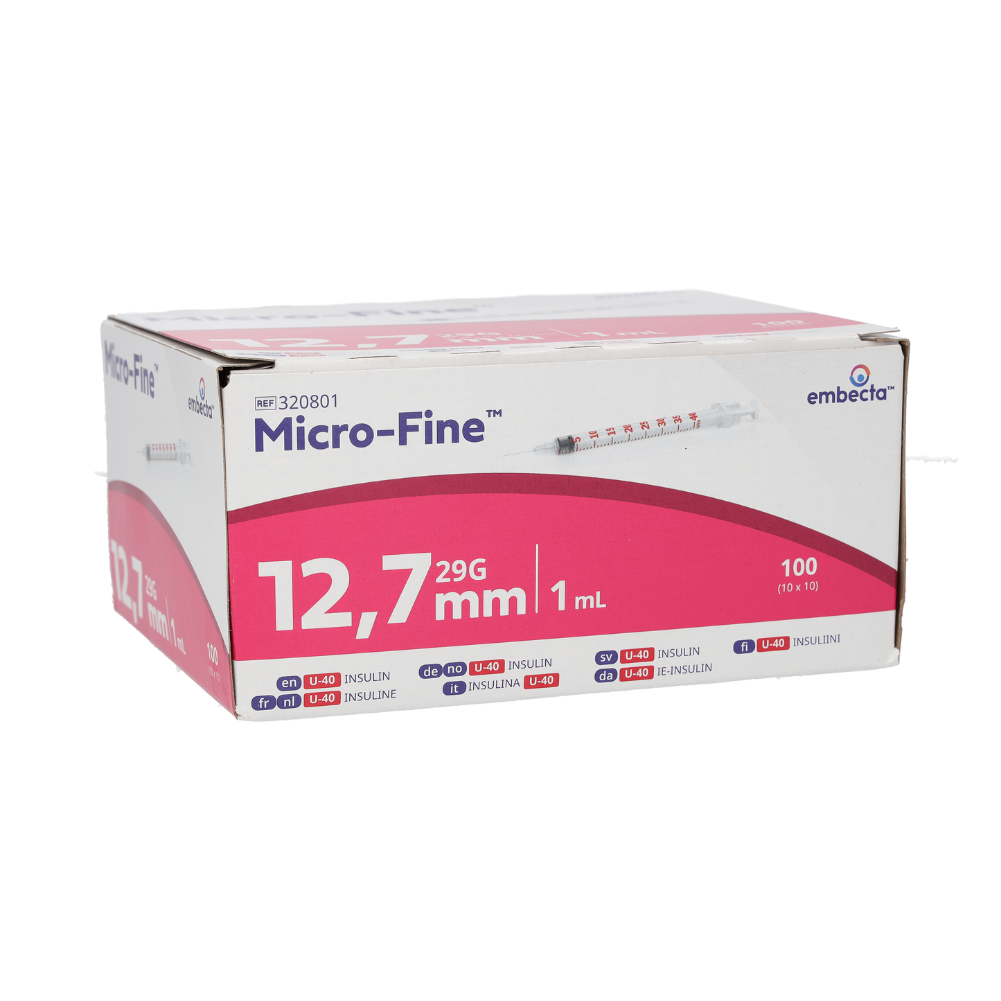 BD Microfine+ Insulin Syringe 1ml U40 with Needle 29Gx12.7mm - Box of 100 - Becton Dickinson