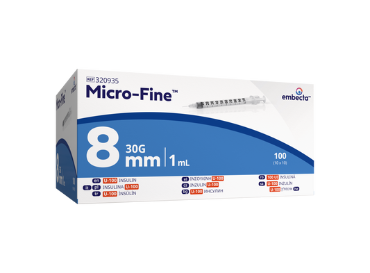 Microfine 1ml Insulin Needle U100 30g x 8mm - Box of 100