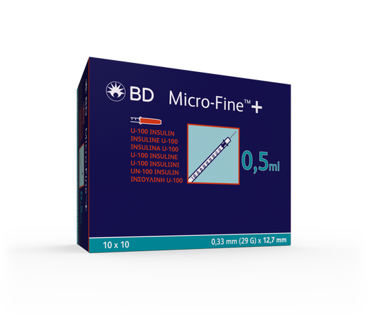 BD Micro Fine+ 0.5ml Insulin Syringe & Needle 29g x 12.7mm x 100 -