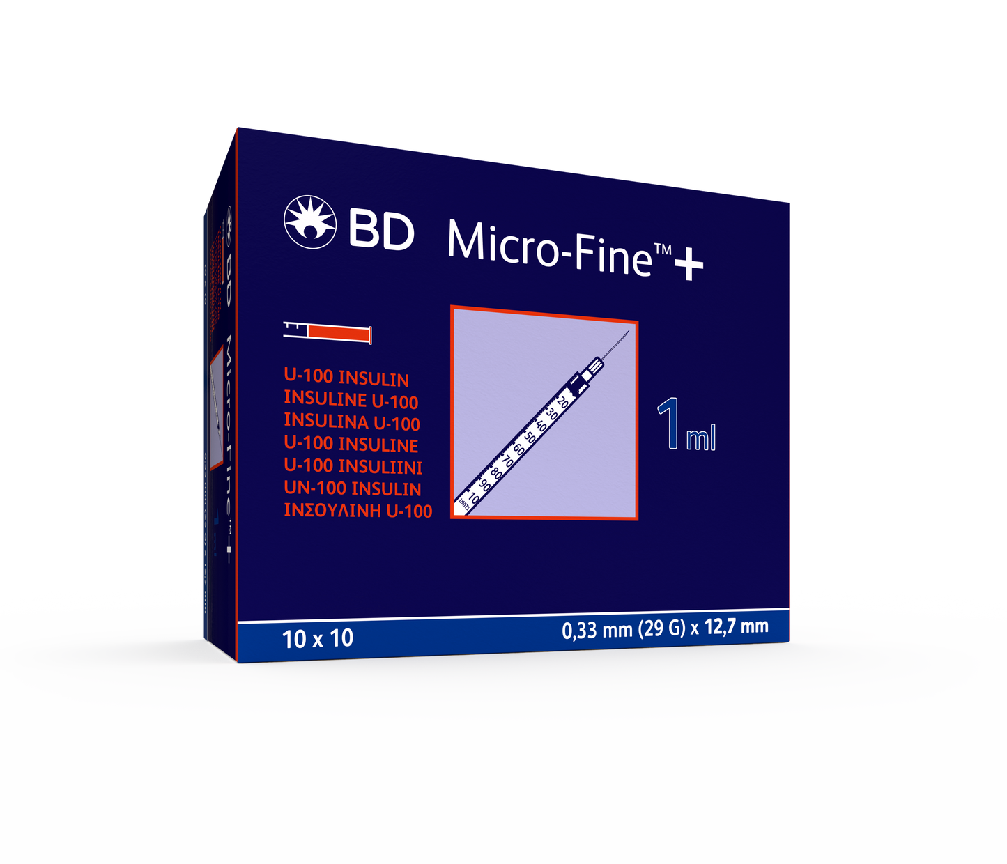 BD Micro Fine+ 1ml Insulin Syringe & Needle 29g x 12.7mm x 100 -