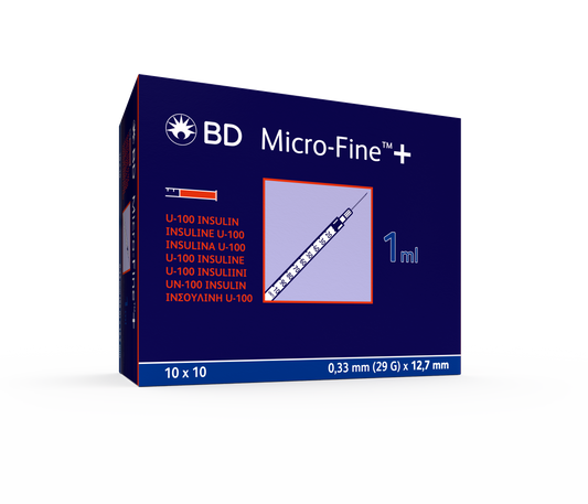 BD Micro Fine+ 1ml Insulin Syringe & Needle 29g x 12.7mm x 100 -