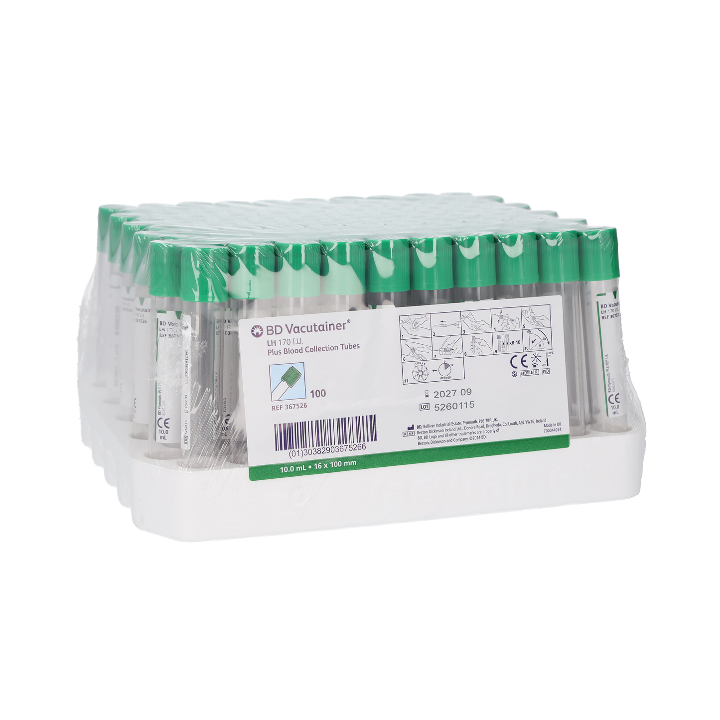BD Vacutainer™ Heparin Plasma Tubes - 10ml - Pack of 100 - Becton Dickinson