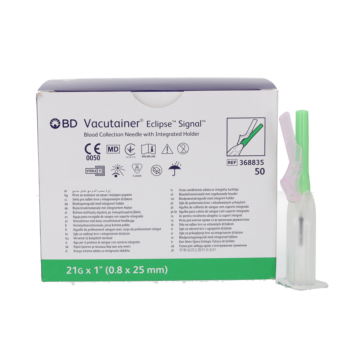 BD Vacutainer Eclipse Blood Collection Needle - Green 21g 1in - pack of 50 -
