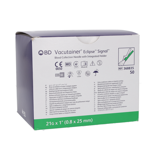 BD Vacutainer Eclipse Blood Collection Needle - Green 21g 1in - pack of 50 -