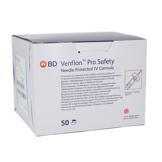 BD Venflon Pro Safety™ 22g x 25mm, Blue - Box of 50 -