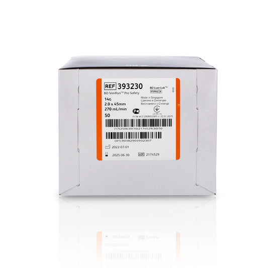 BD Venflon Pro Safety™ 14g x 45mm, Orange - Box of 50 - Becton Dickinson