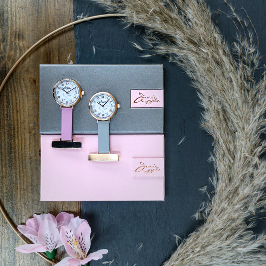 Annie Apple Nurses Fob Watch - Meraki - Marble/Rose Gold/Pink - Leather - 35mm - Annie Apple