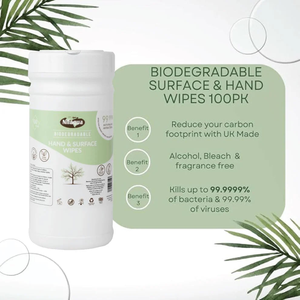 Nilaqua Biodegradable Hand & Surface Wipes 100pk (Canister) -