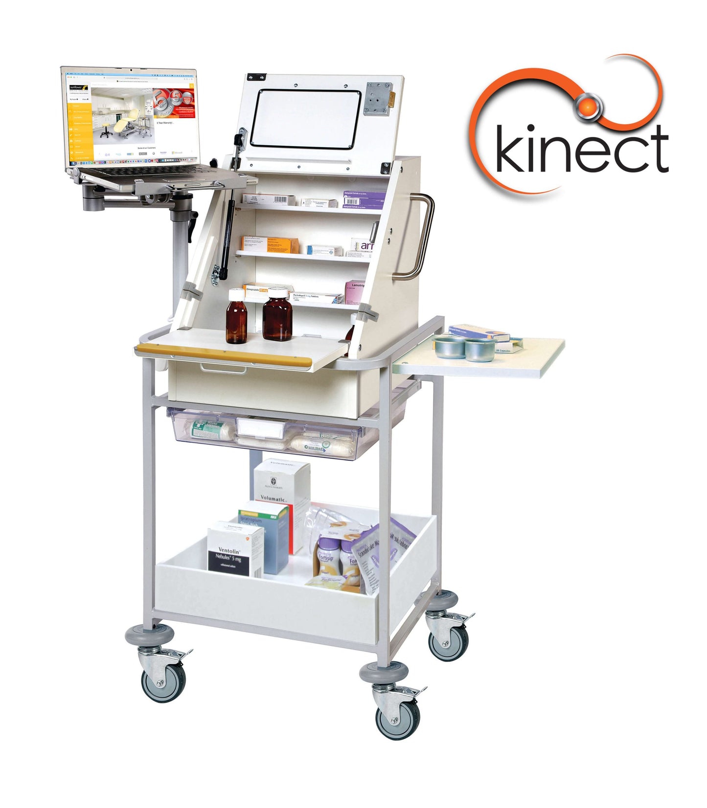 Kinect EPMA Station - Medium Ward Drug Trolley with Storage Box -