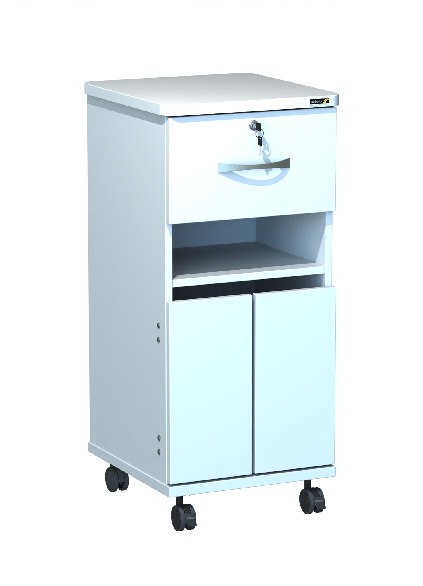 Axis Bedside Locker - Locking Top Draw - Middle Shelf - Bottom Doors - Sunflower