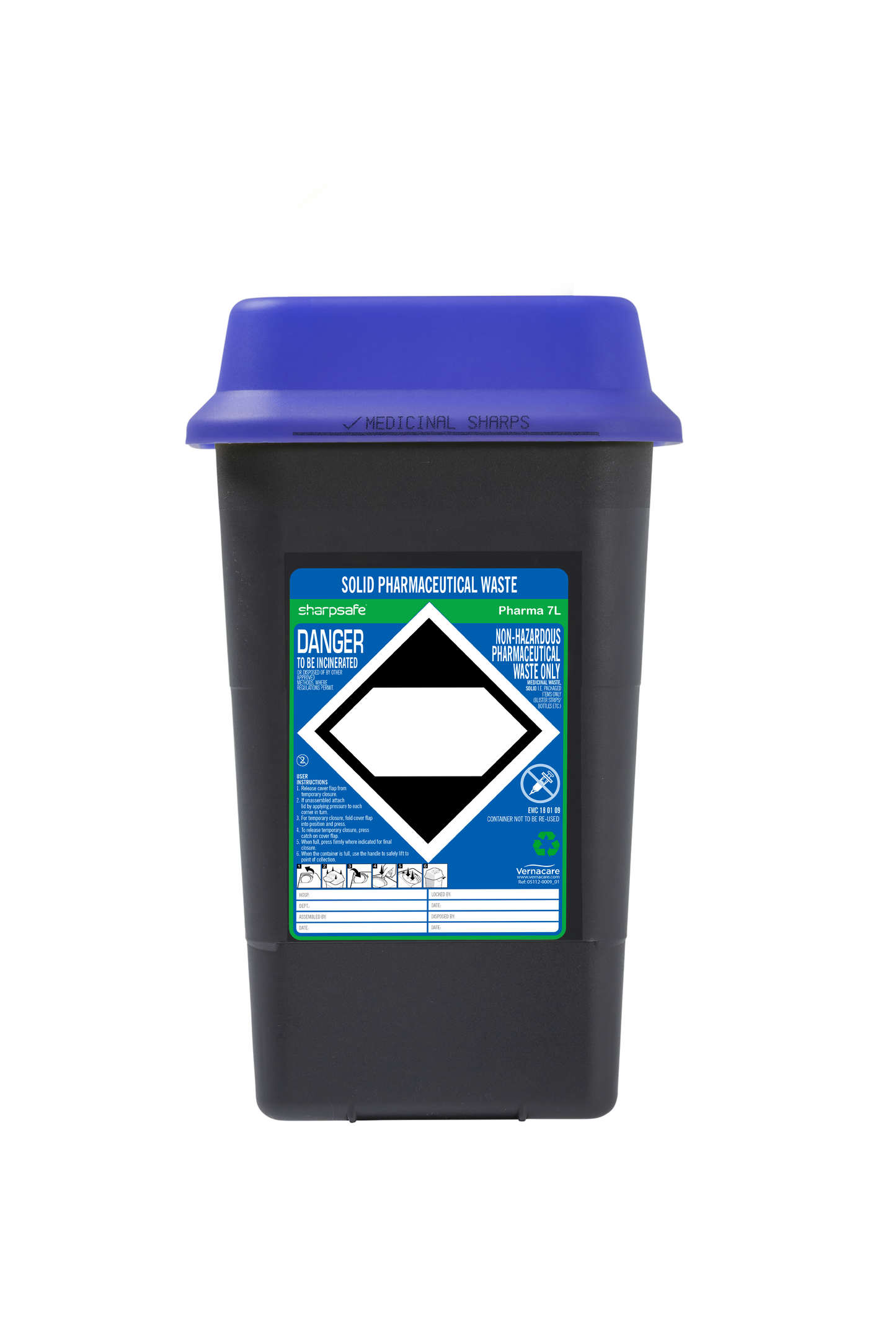 Sharpsafe® 7L Recycled Container with Blue Lid