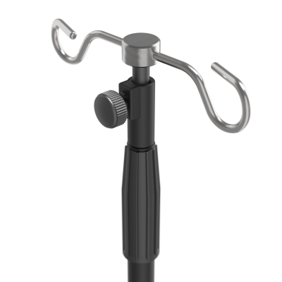 Foldable IV Pole - Black With 2 Hooks -