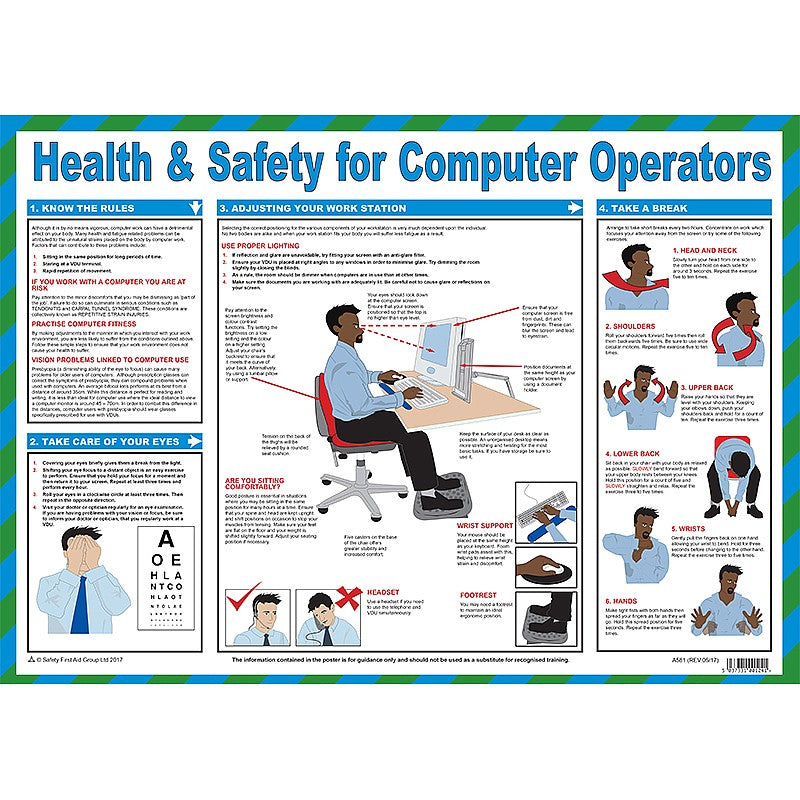 Health & Safety Poster For Computer Operators - Safety First Aid