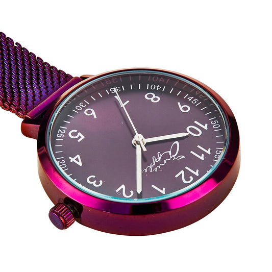 Annie Apple Nurses Fob Watch - Meraki - Silver/Purple - Mesh - 35mm - Annie Apple