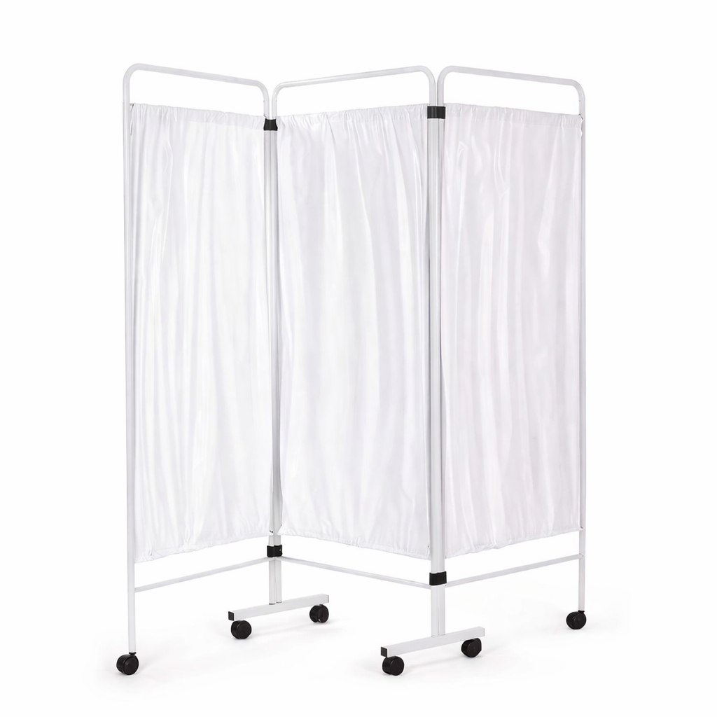 Chrome Ward Screen with Curtains (3 Section) - White -