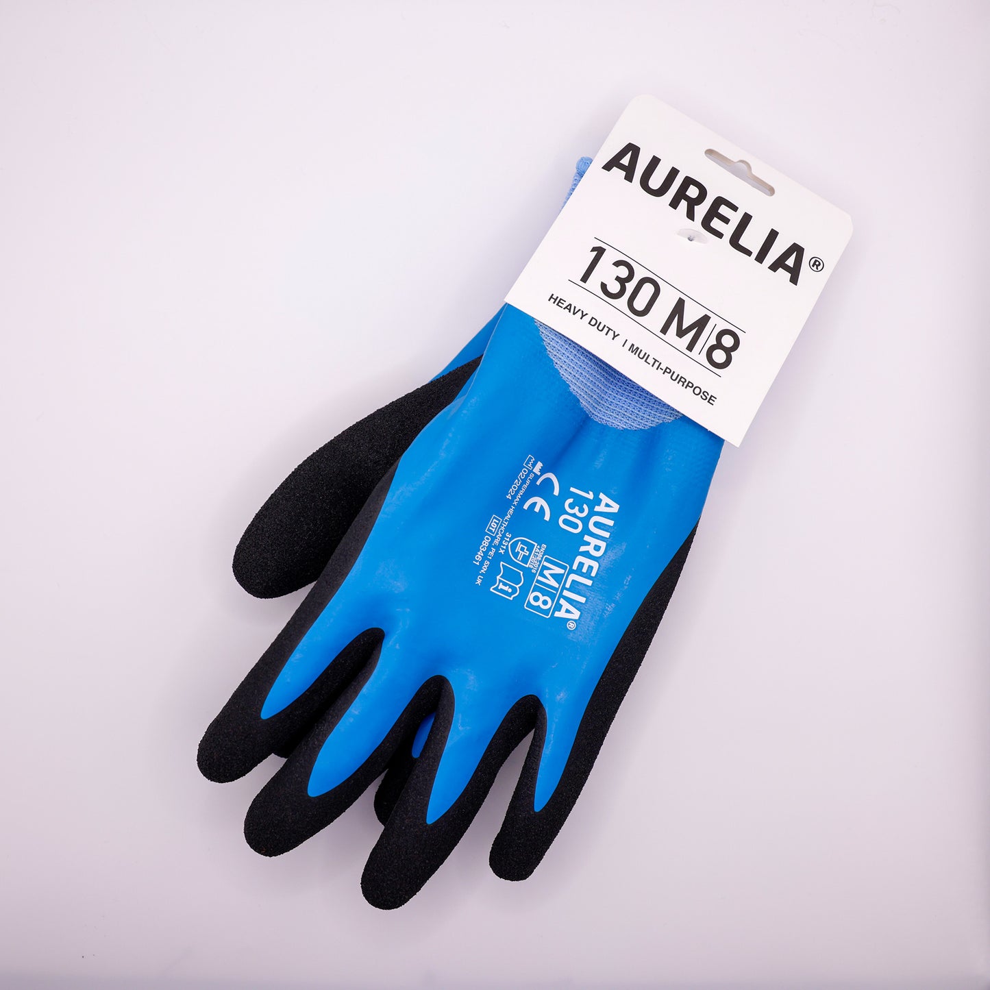 AURELIA 130 Blue Nylon Fully Coated Glove with Black Sandy Latex coating -