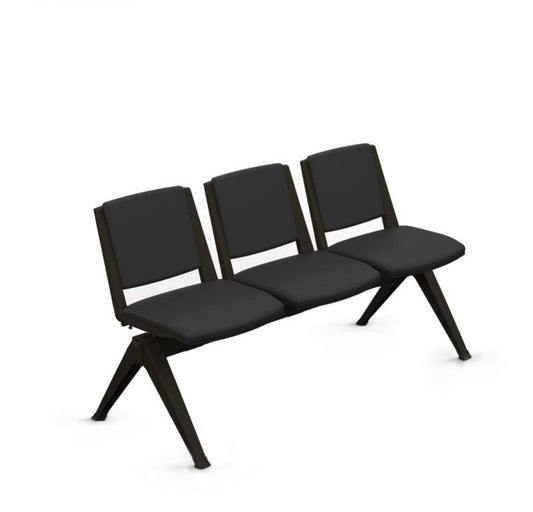 2 Seater Waiting Room Bench (Black Frame/Upholstered) -