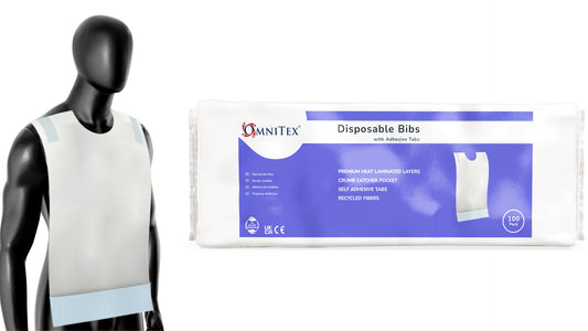 Omnitex Disposable Adult Bibs with Adhesive Tabs - Pack of 100