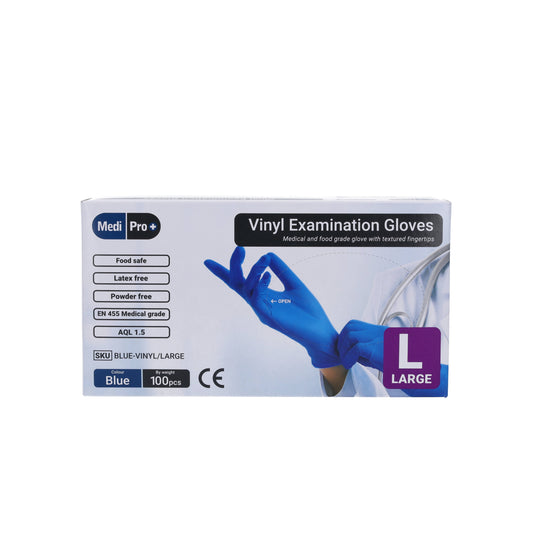 Blue Vinyl Exam Gloves - Cat III PPE Large - MediPro
