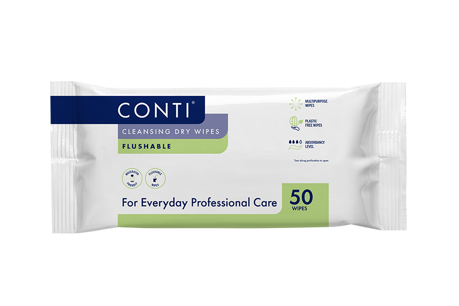 Conti® Large Flushable Cleansing Dry Wipe - 50 Wipes - Vernacare