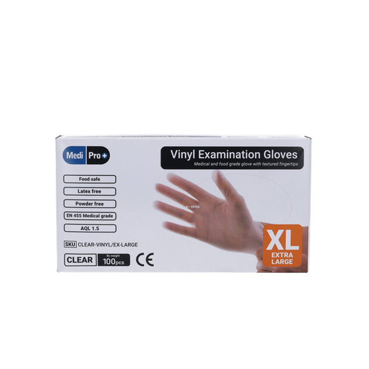Clear Vinyl Exam Gloves - Cat III PPE Extra Large – Box of 100 - MediPro