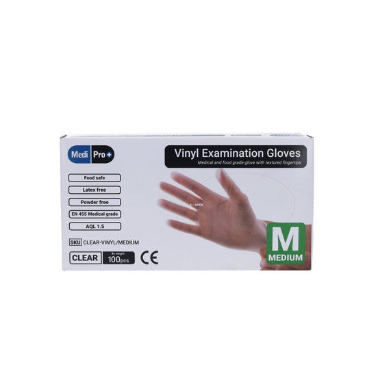 Clear Vinyl Exam Gloves - Cat III PPE Medium – Box of 100 - MediPro