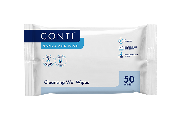 Conti Hands and Face Cleansing Wet Wipes - Lightly Fragranced - 50 Wipes - Vernacare