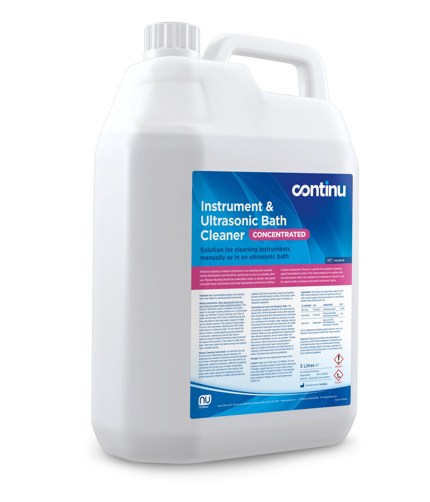 Continu Instrument & Ultrasonic Bath Cleaner - 5 Litres - Continu