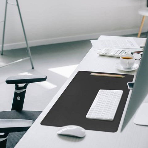 Durable Polypropylene Non-Slip Desk Mat with Contoured Edge - Black -
