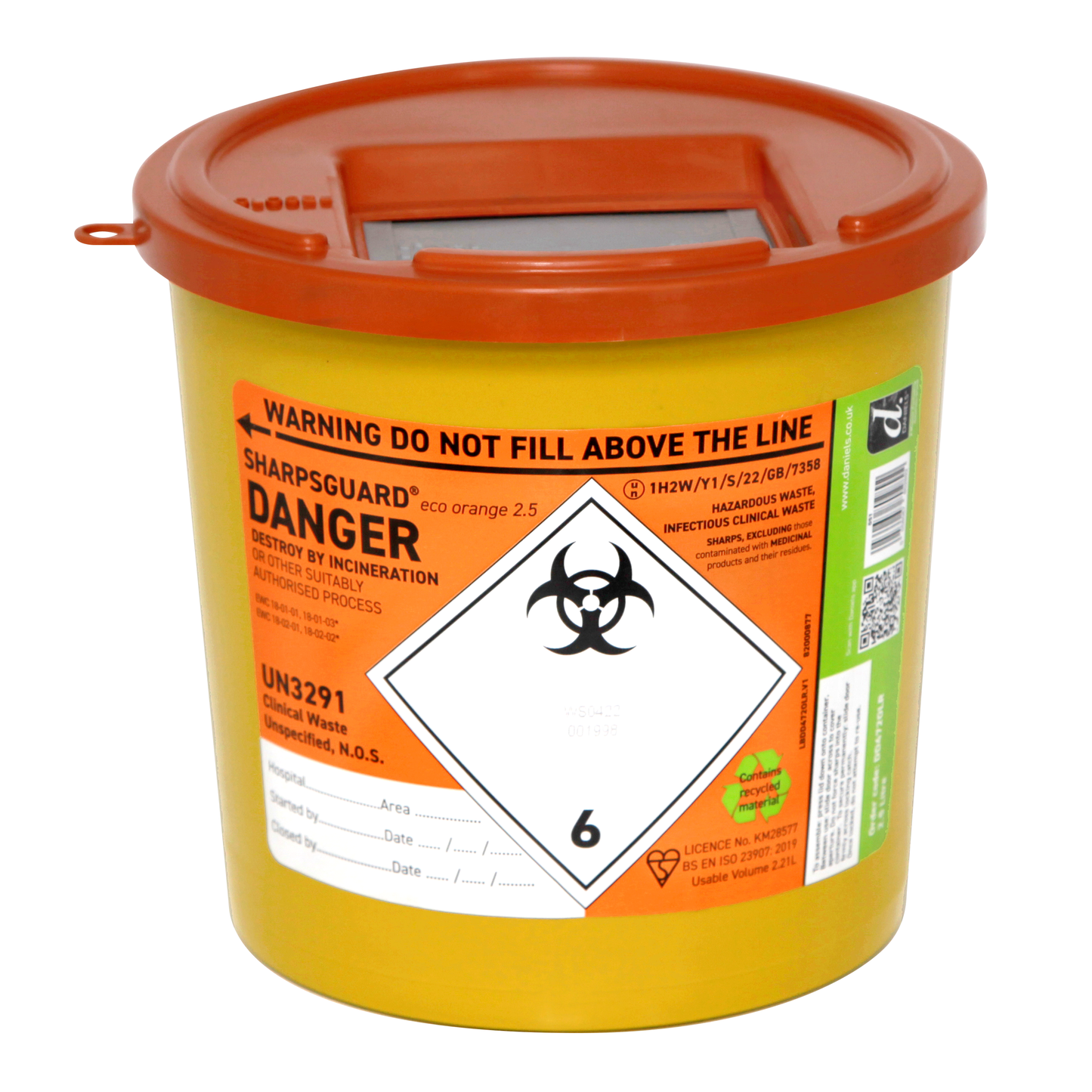 Sharpsguard Orange 2.5 Ltr Sharps Bin - Daniels