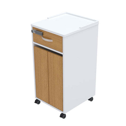 Bedside Locker, Cupboard & Lockable Drawer, Digital Lock - White -