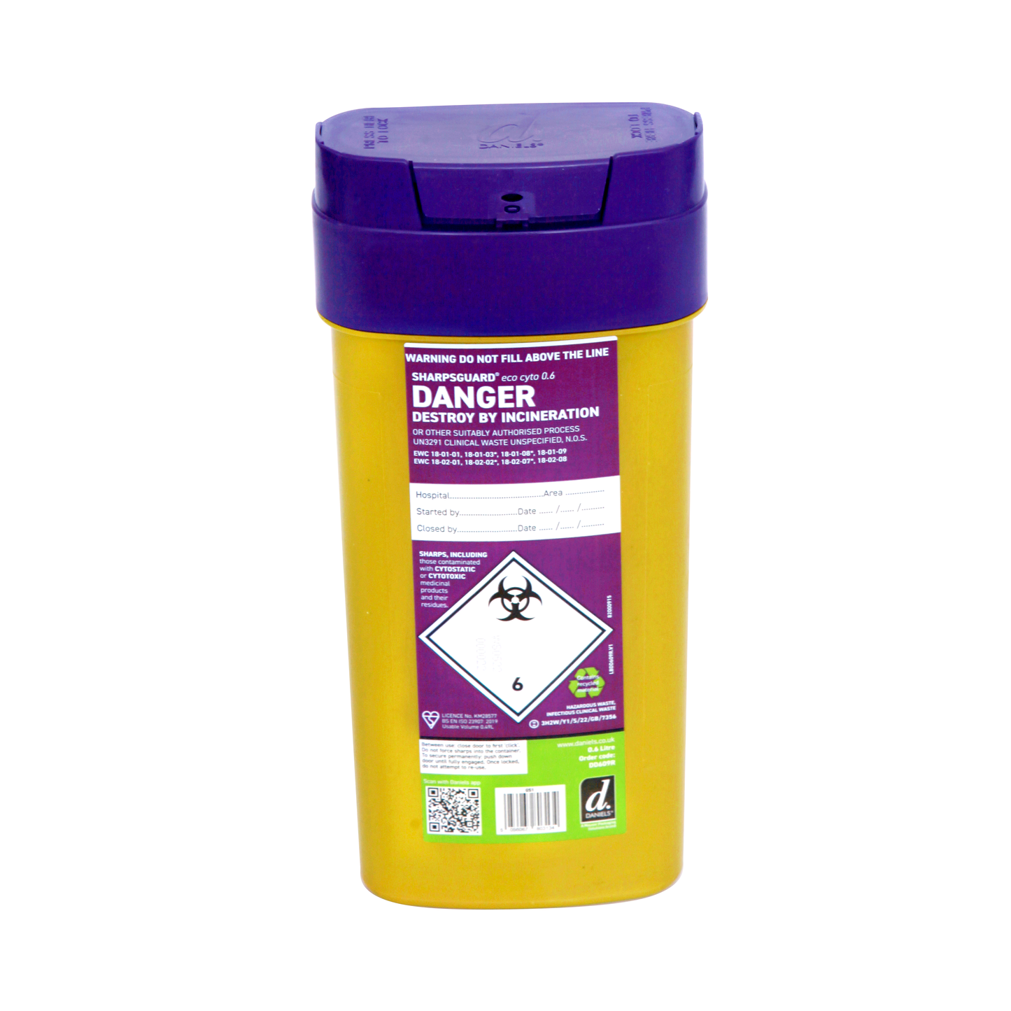 Sharpsguard Cyto 0.6 Litre Sharps Bin - Daniels