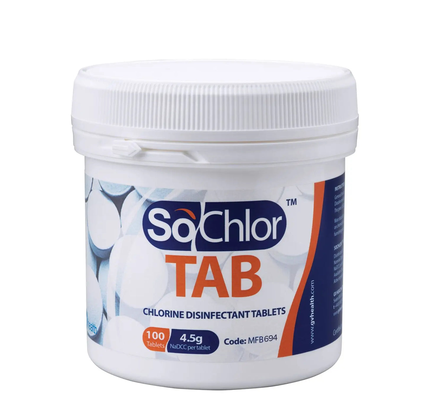 SoChlor TAB 4.5g NaDCC Chlorine Disinfectant Tablets x 100 - GV Health