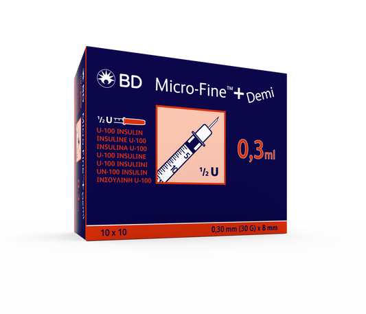 BD 0.3ml Insulin Syringe & Needle 8mm x 30g x 100 -
