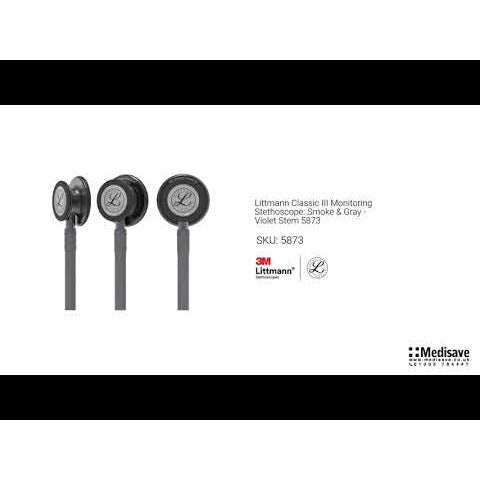 Littmann Classic III Monitoring Stethoscope: Smoke & Gray - Violet Stem 5873 - Over Engraved - Littmann Stethoscopes
