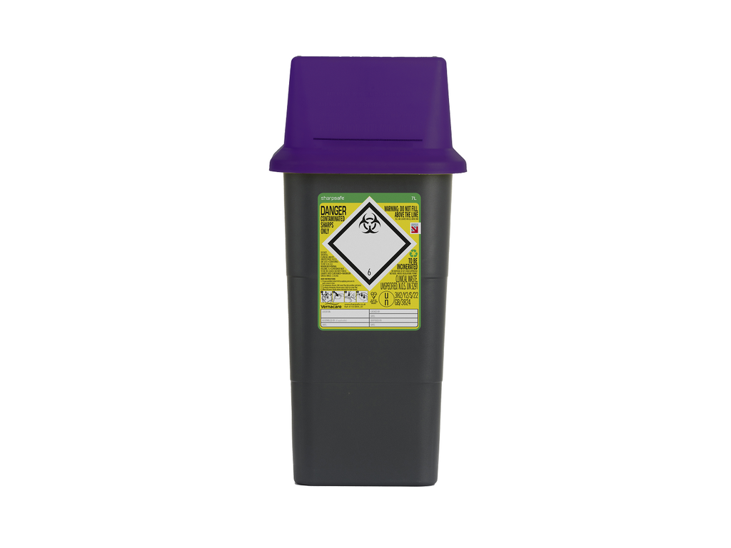 Sharpsafe® Grey Sharps Bin - Purple Lid