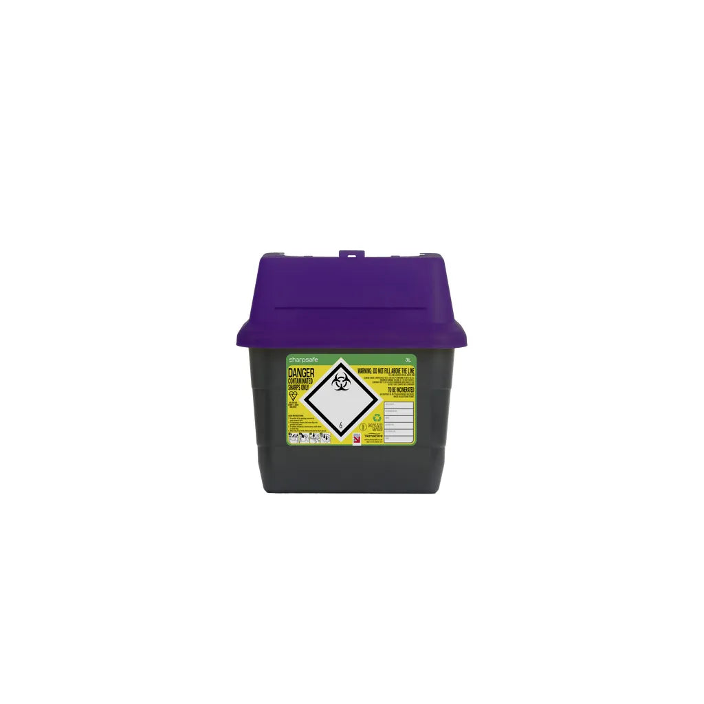 Sharpsafe® Grey Sharps Bin - Purple Lid - SharpSafe