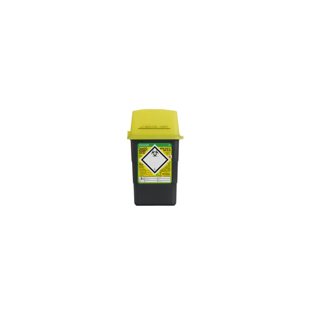 Sharpsafe® 1L Grey Sharps Bin - Yellow Lid