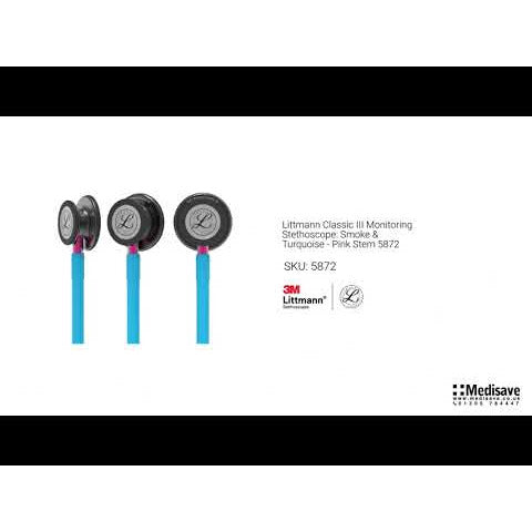 Littmann Classic III Monitoring Stethoscope: Smoke & Turquoise - Pink Stem 5872 - Freshers Voucher - Littmann Stethoscopes