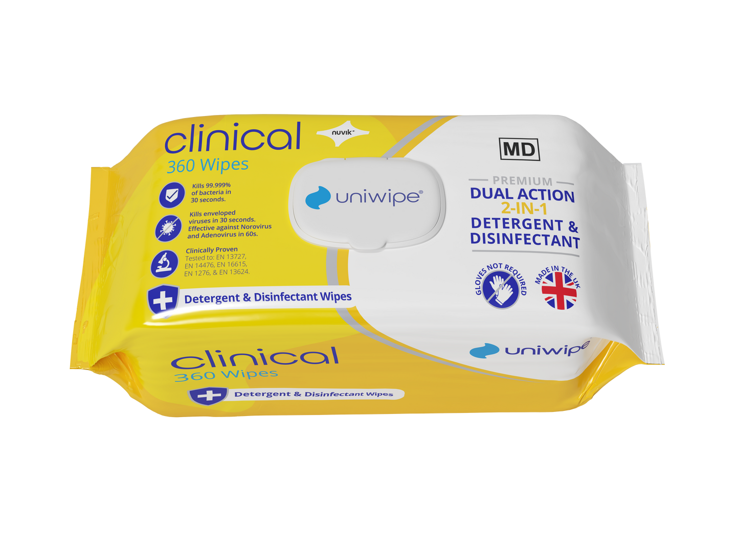 Uniwipe Clinical 2-in-1 Disinfectant & Detergent Wipe - 360 pack -