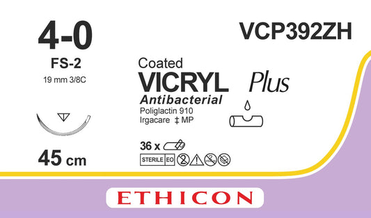 VICRYL Suture PLUS - Braided - Violet - 4-0 - 45cm - 1 x Reverse cutting - 19mm - 3/8C - 36 - Ethicon
