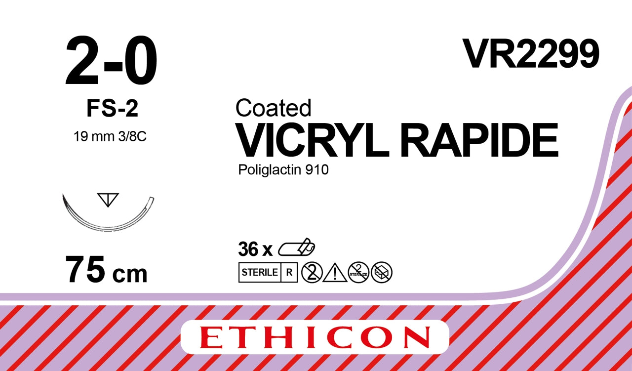 VICRYL RAPIDE (Polyglactin 910) Suture - Braided - 19mm - 3/8C - Box of 36 -