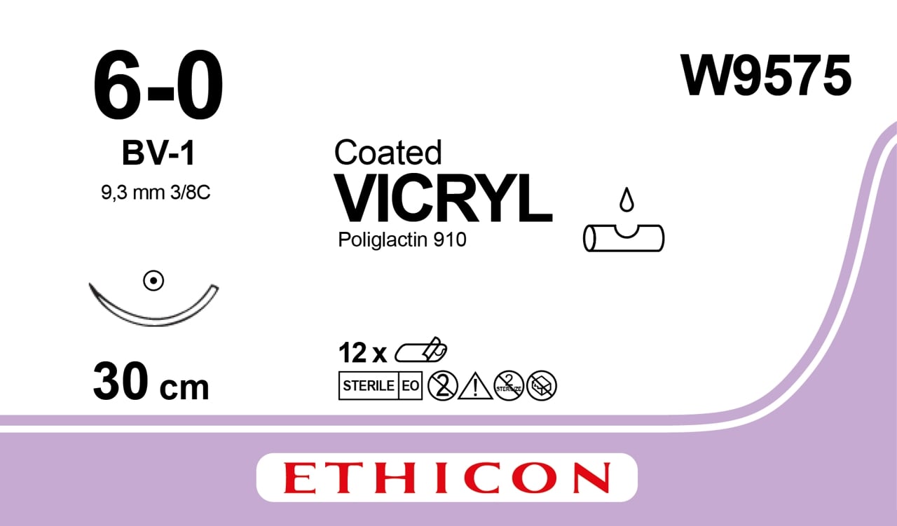 Coated VICRYL Suture: 9.3mm 30cm Violet 6-0 x 12 -